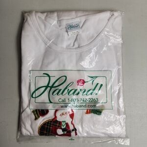 Haband Vintage Womens |XX/2X| White Santa Embroidered Tee (NIP)